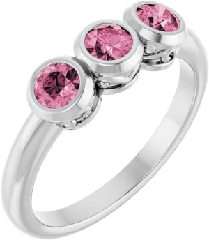 Platinum Pink Tourmaline 3 Three-Stone Bezel-Set Fashion Ring Fine Jewelry For Women Gifts For Her, Size 7