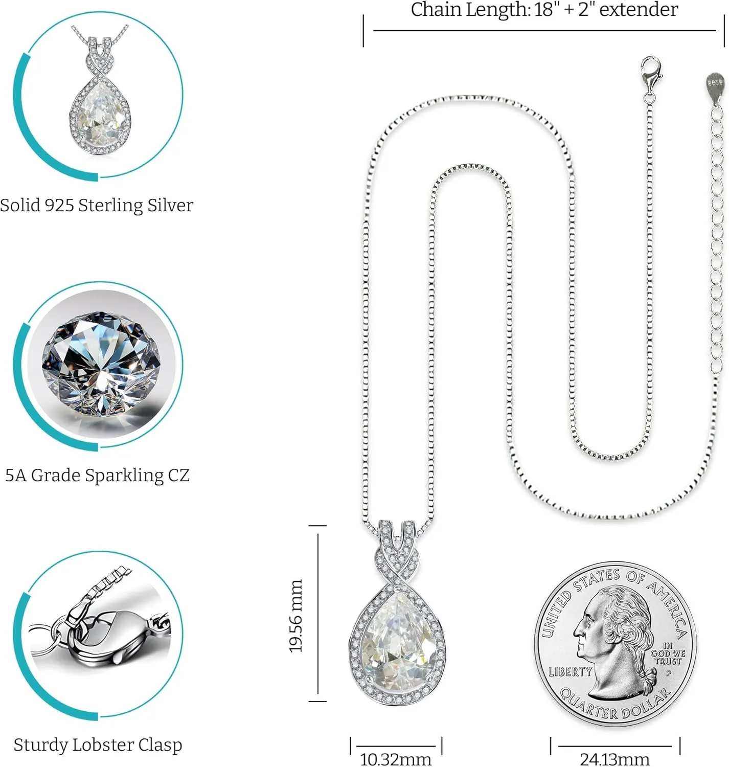 Platinum Plated Genuine Birthstone Infinity Necklace, Gold Necklaces for Women, 925 Sterling Silver Jewelry with Pendant Birthstone, Dainty Necklace, Birthday Gifts for Her