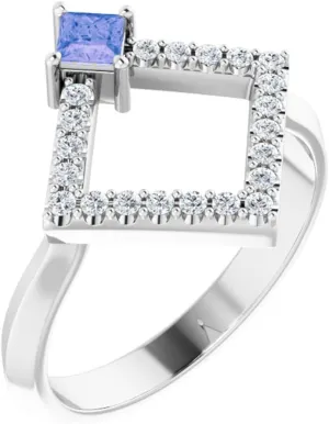 Platinum Tanzanite and 1/5 cttw Diamond Accented Geometric Fashion Ring Fine Jewelry For Women Gifts For Her, Size 7