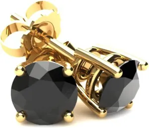 Pompeii 1 1/2Ct TW Round Black Diamond Studs Earring 14K White or Yellow Gold