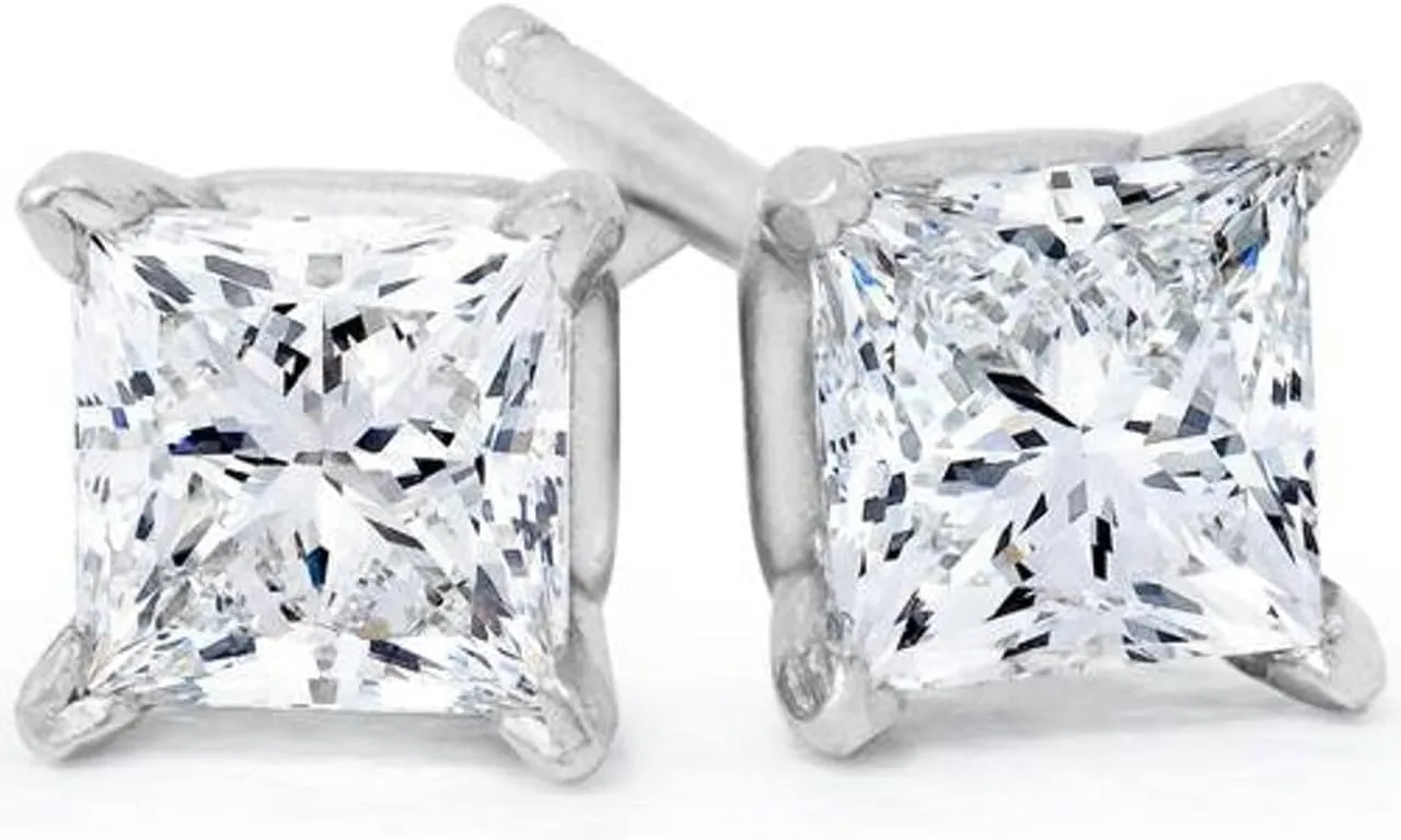 Pompeii 1-4 Ct TW Princess Cut Diamond Studs in 14k Gold Earrings Lab Grown (H,VS2-SI1)