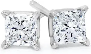 Pompeii 1-4 Ct TW Princess Cut Diamond Studs in 14k Gold Earrings Lab Grown (H,VS2-SI1)