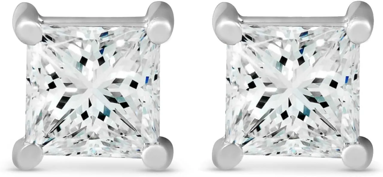 Pompeii 1-4 Ct TW Princess Cut Diamond Studs in 14k Gold Earrings Lab Grown (H,VS2-SI1)