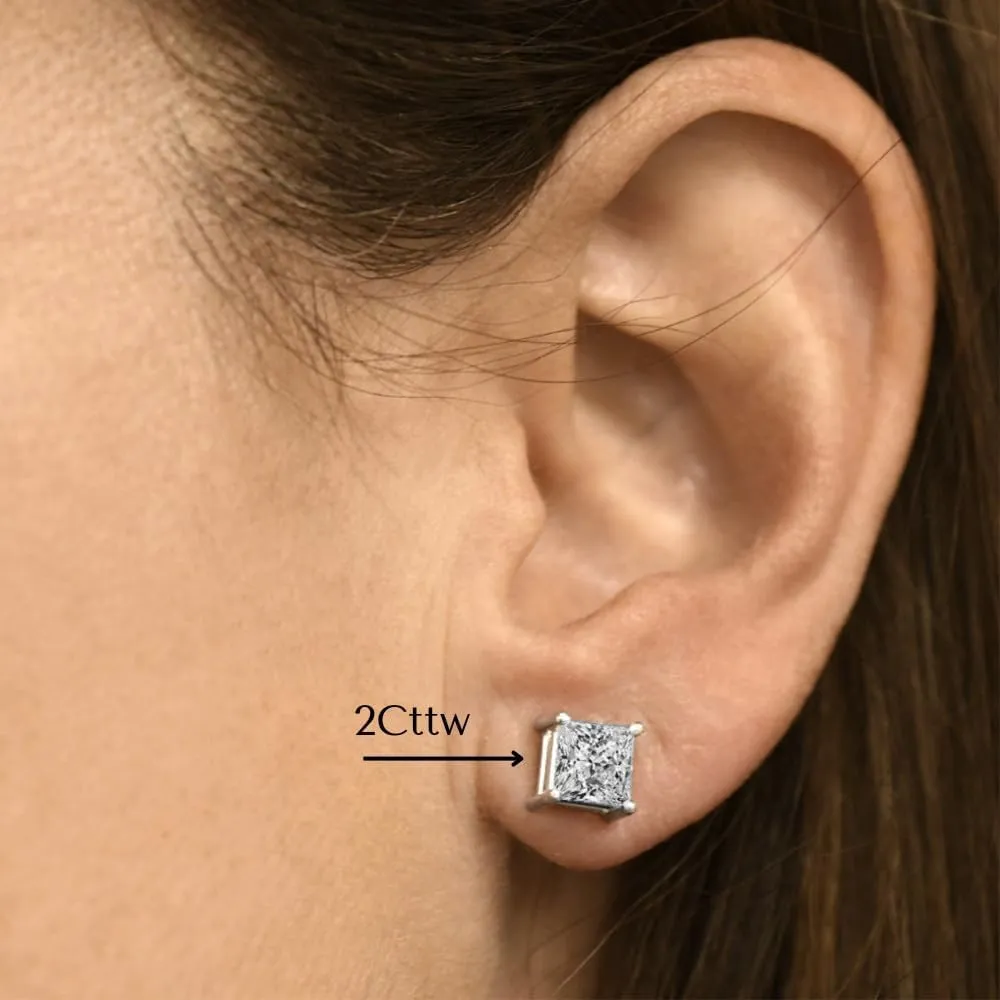 Pompeii 1-4 Ct TW Princess Cut Diamond Studs in 14k Gold Earrings Lab Grown (H,VS2-SI1)