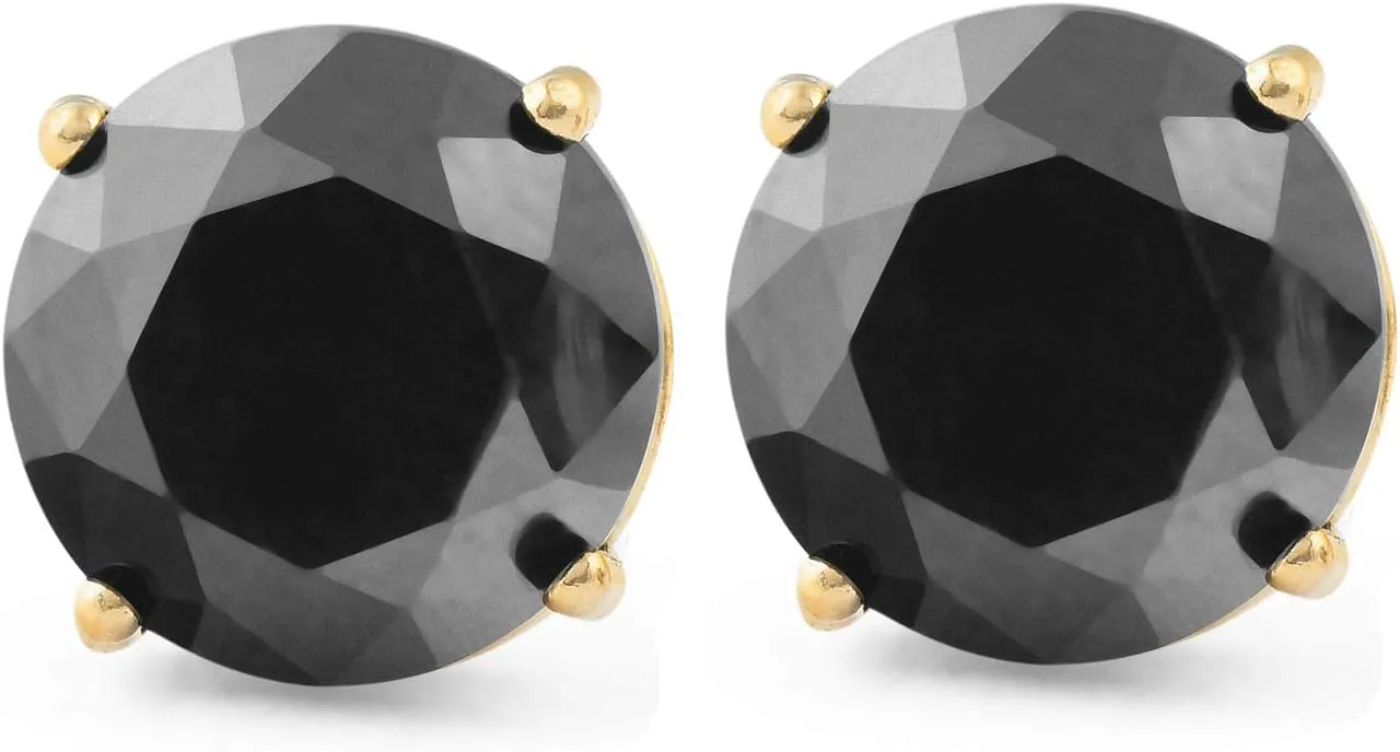 Pompeii 2 Ct Black Diamond Studs 14k Yellow Gold Earrings
