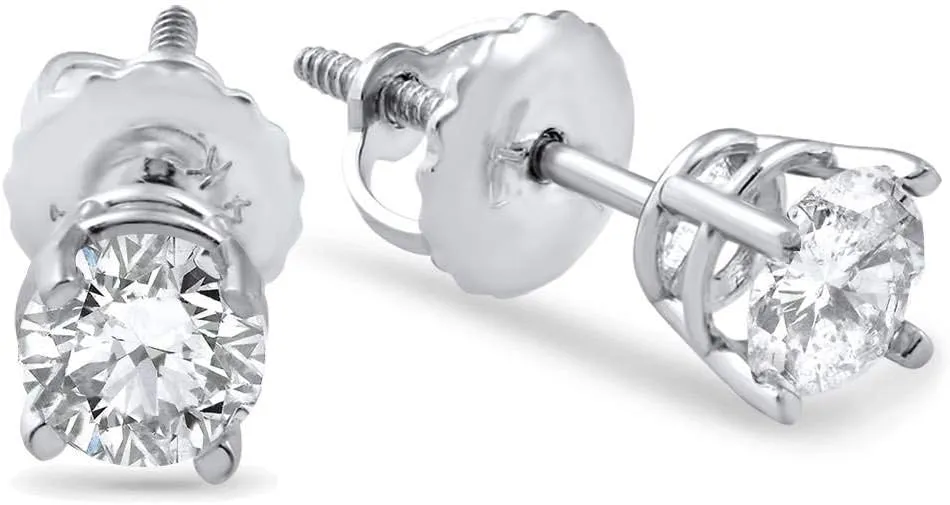 Pompeii 3/4ct Diamond Studs Screw Back 14K White Gold