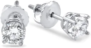Pompeii 3/4ct Diamond Studs Screw Back 14K White Gold