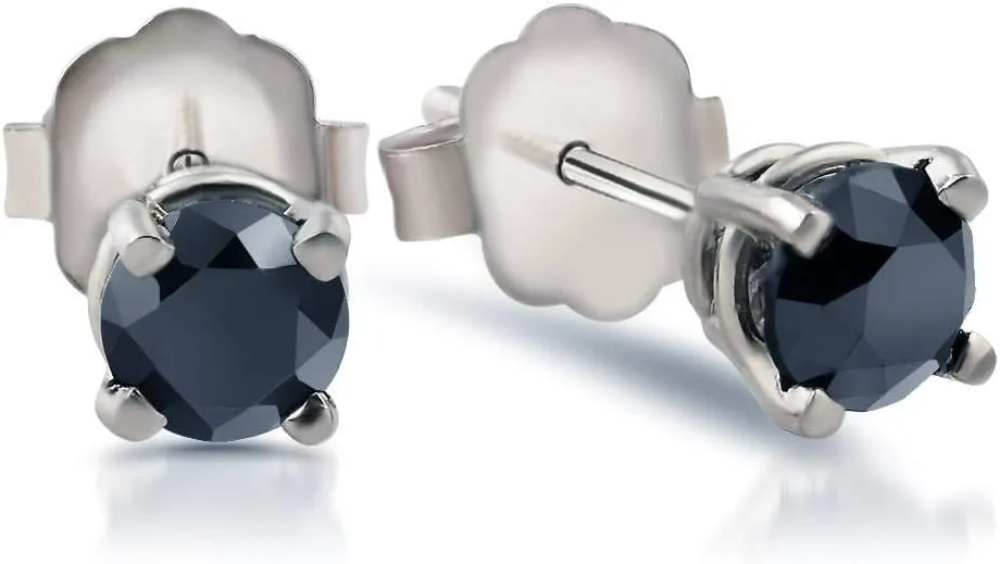 Pompeii White Gold 1/2ct Round Cut Black Diamond Studs 14k
