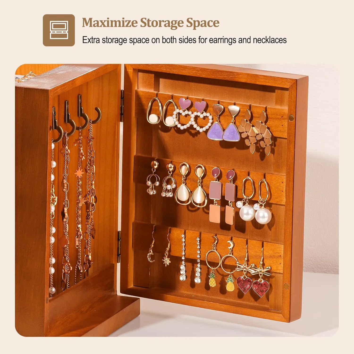 ProCase Large Jewelry Box, 5-Layer Wooden Jewelry Boxes for Women, Jewellery Holder Organizer Storage Case with Mirror for Earrings Bracelet Necklace for Dresser -Brown