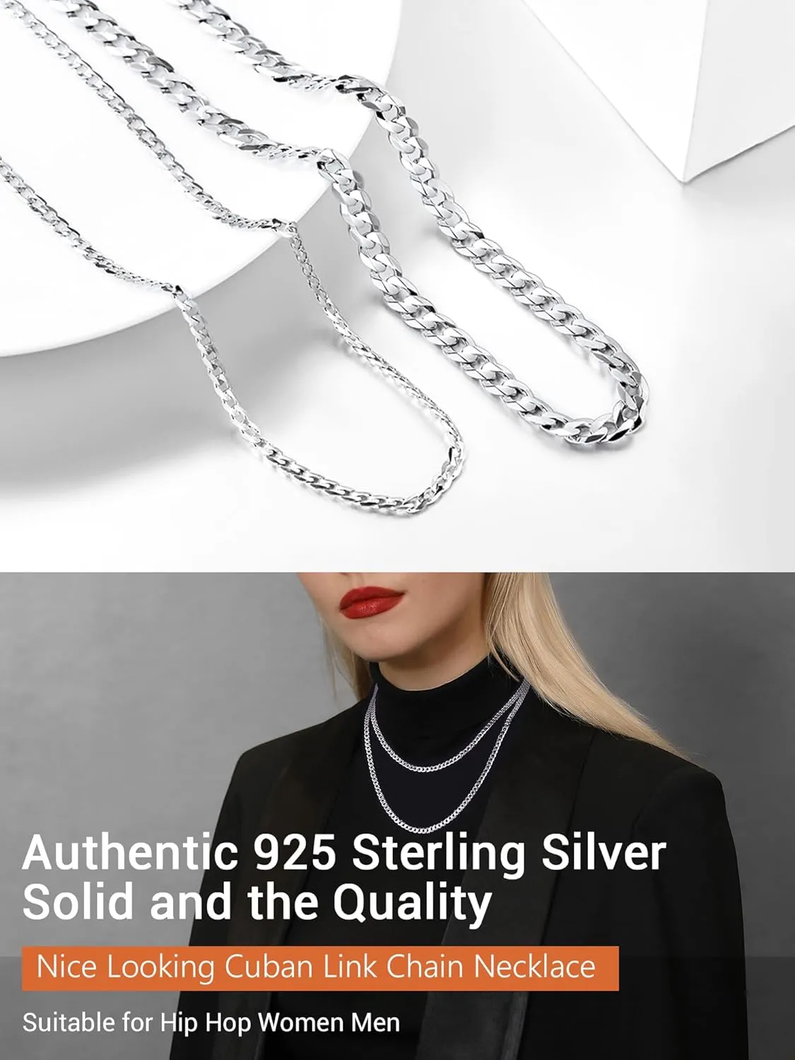 PROSTEEL 925 Sterling Silver Cuban Link Chain Necklace for Men, Dainty Figaro Chains, Solid & Shiny, 3mm/5mm, 14-28 inch, Come with Box