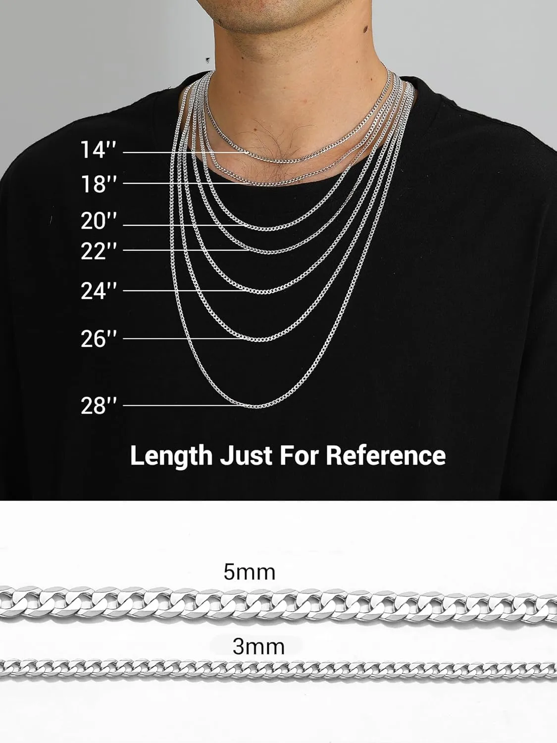 PROSTEEL 925 Sterling Silver Cuban Link Chain Necklace for Men, Dainty Figaro Chains, Solid & Shiny, 3mm/5mm, 14-28 inch, Come with Box