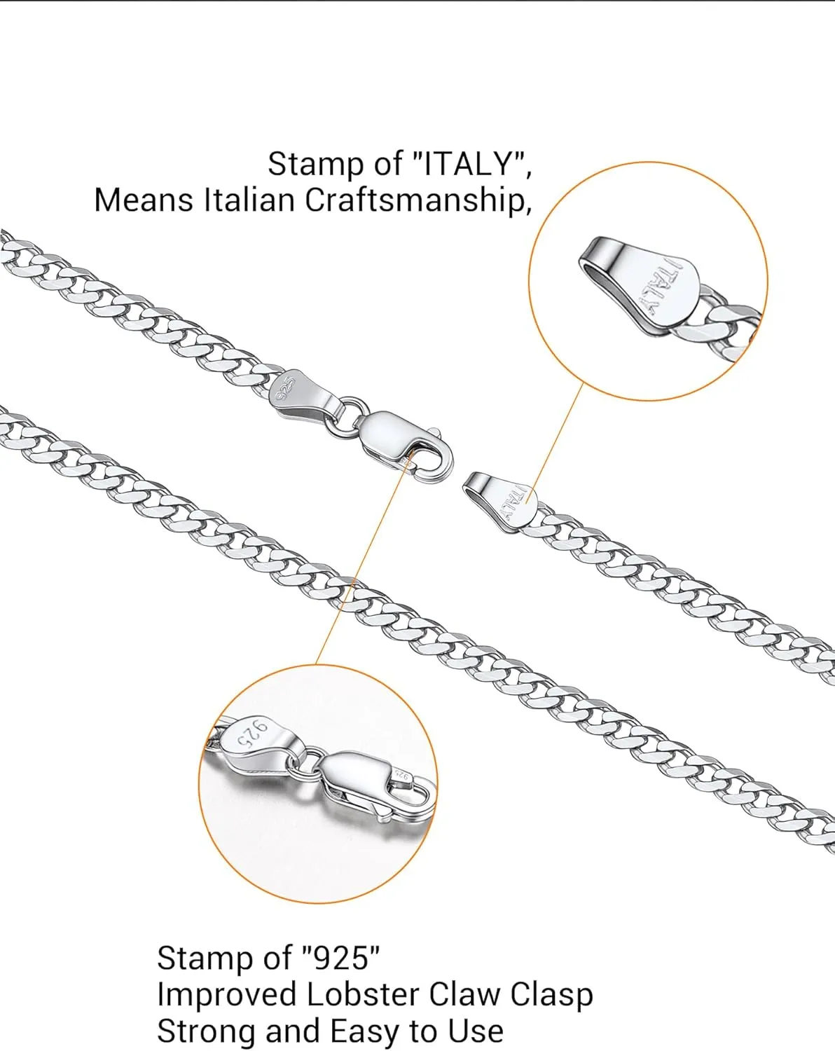 PROSTEEL 925 Sterling Silver Cuban Link Chain Necklace for Men, Dainty Figaro Chains, Solid & Shiny, 3mm/5mm, 14-28 inch, Come with Box