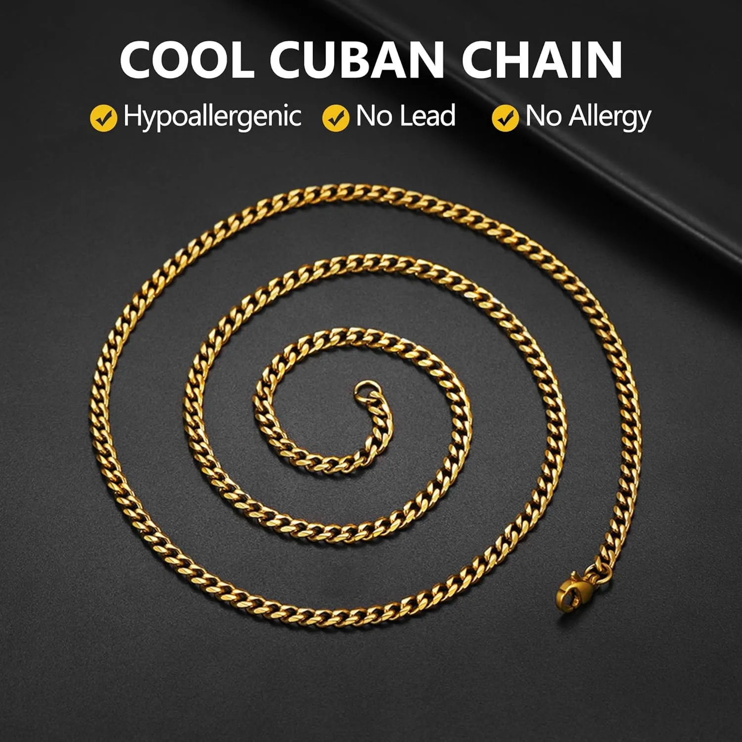 PROSTEEL Trendy Cuban Chain Necklace, Solid & Sturdy, Silver/Gold/Black Tone 316L Stainless Steel Chains, 3mm/6mm/9mm/12mm, 14-30 inch, Come with Box