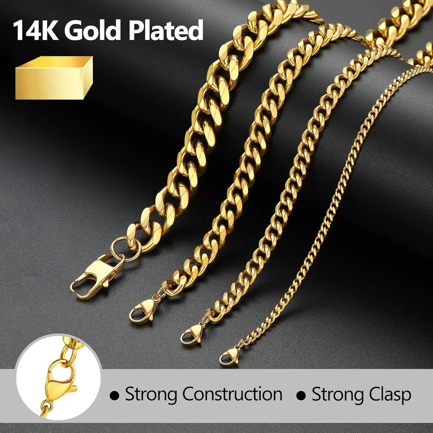 PROSTEEL Trendy Cuban Chain Necklace, Solid & Sturdy, Silver/Gold/Black Tone 316L Stainless Steel Chains, 3mm/6mm/9mm/12mm, 14-30 inch, Come with Box