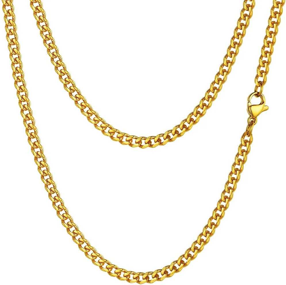 PROSTEEL Trendy Cuban Chain Necklace, Solid & Sturdy, Silver/Gold/Black Tone 316L Stainless Steel Chains, 3mm/6mm/9mm/12mm, 14-30 inch, Come with Box
