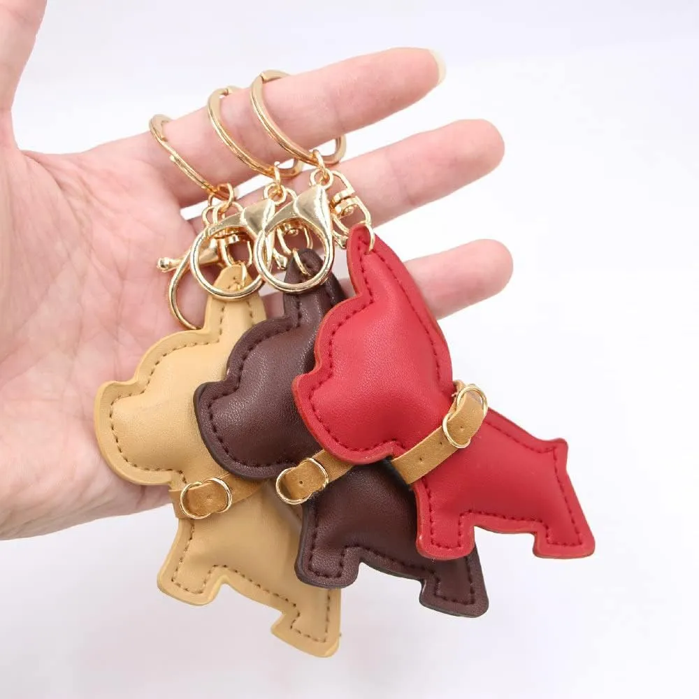 pu Leather Material Bulldog Keychain for dogsBag hangings, car key chains