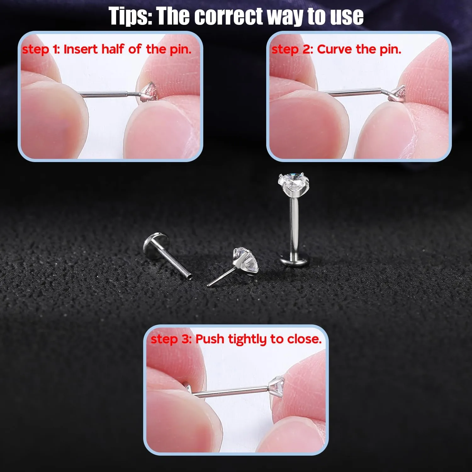 PunkTracker 13Pcs 20G/18G/16G Flat Back Earrings Stud 316L Surgical Stainless Steel Threadless Push in Nose Stud Tragus Helix Lip Medusa Piercing Jewelry