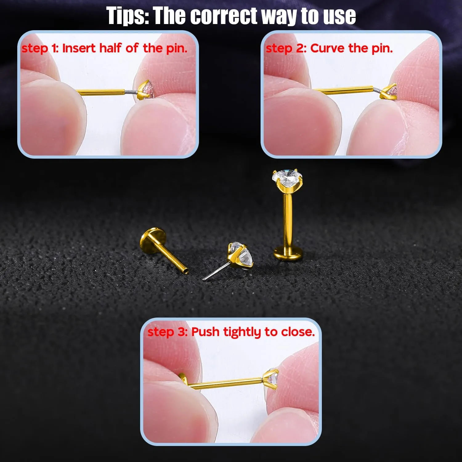 PunkTracker 13Pcs 20G/18G/16G Flat Back Earrings Stud 316L Surgical Stainless Steel Threadless Push in Nose Stud Tragus Helix Lip Medusa Piercing Jewelry