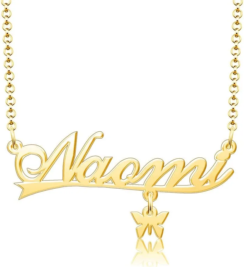 Q&Locket Custom Name Necklace Personalized Butterfly Heart Cross Key Crown Monogram Customized Initial Name Plate Necklaces Jewelry Gifts for Women