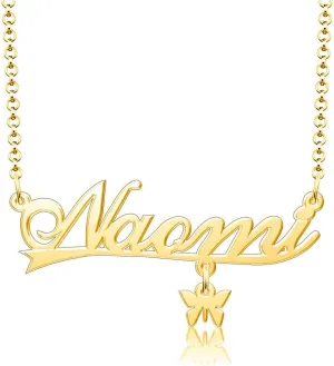 Q&Locket Custom Name Necklace Personalized Butterfly Heart Cross Key Crown Monogram Customized Initial Name Plate Necklaces Jewelry Gifts for Women