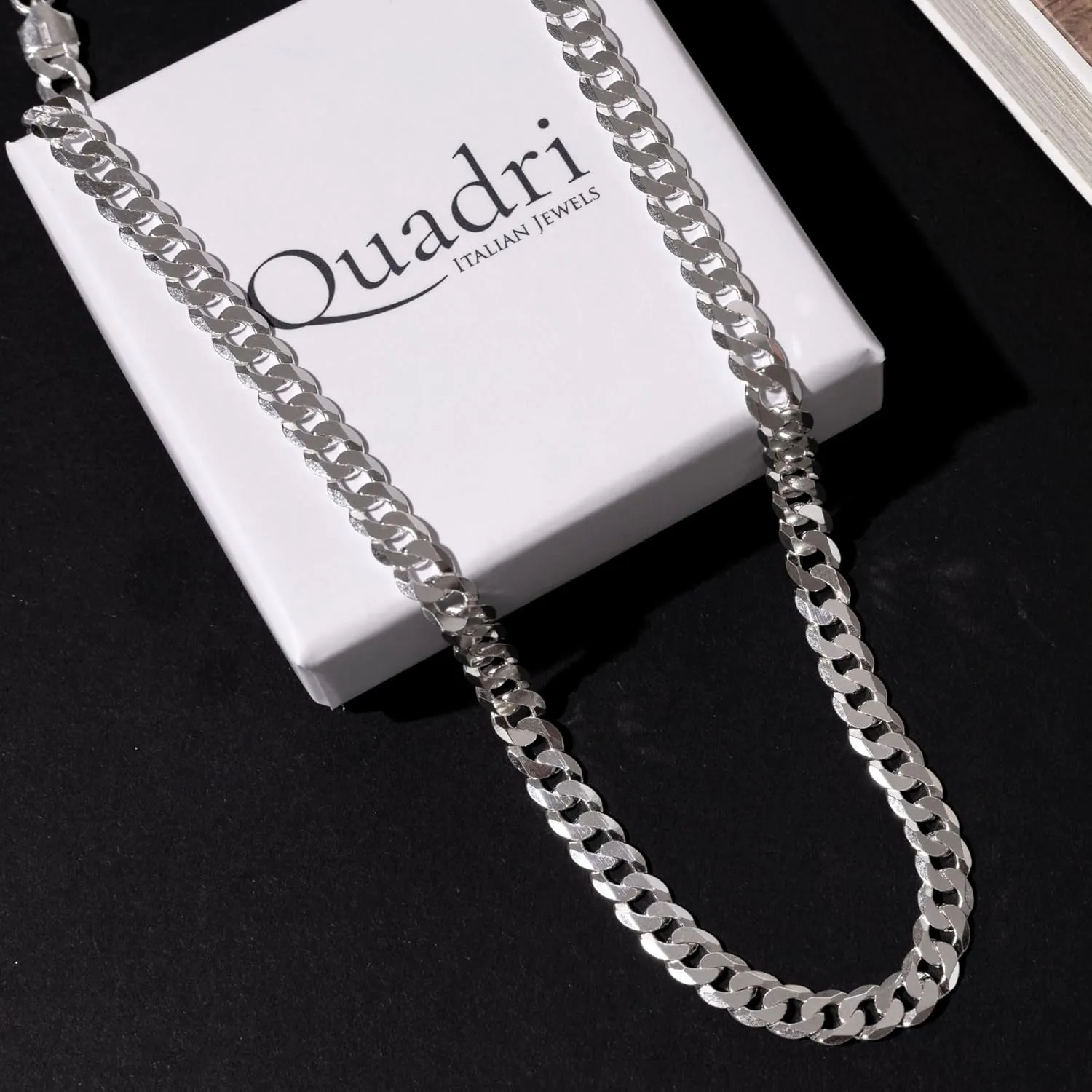 QUADRI Cuban Link Chain for Men  925 Sterling Silver, 5mm Diamond-Cut Necklace, 16-26 Inch, Cadena de Plata para Hombre, Made in Italy, Gift for Him
