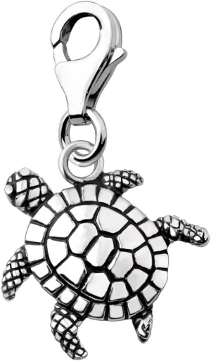 Quiges 3D Sea Turtle Clip On Charm Pendant Silver Plated Women's Jewellery