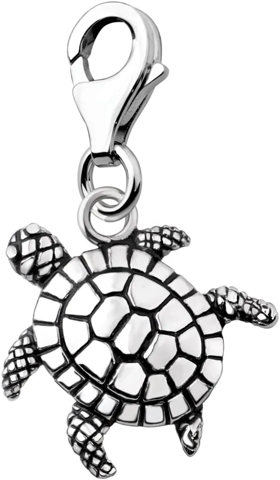Quiges 3D Sea Turtle Clip On Charm Pendant Silver Plated Women's Jewellery