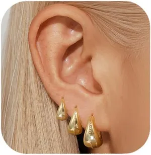Quinby Gold Hoop Earrings For Women,Hypoallergenic Gold Chunky Earrings For Women,14k Gold Plated Thick Huggie Hoop Earrings
