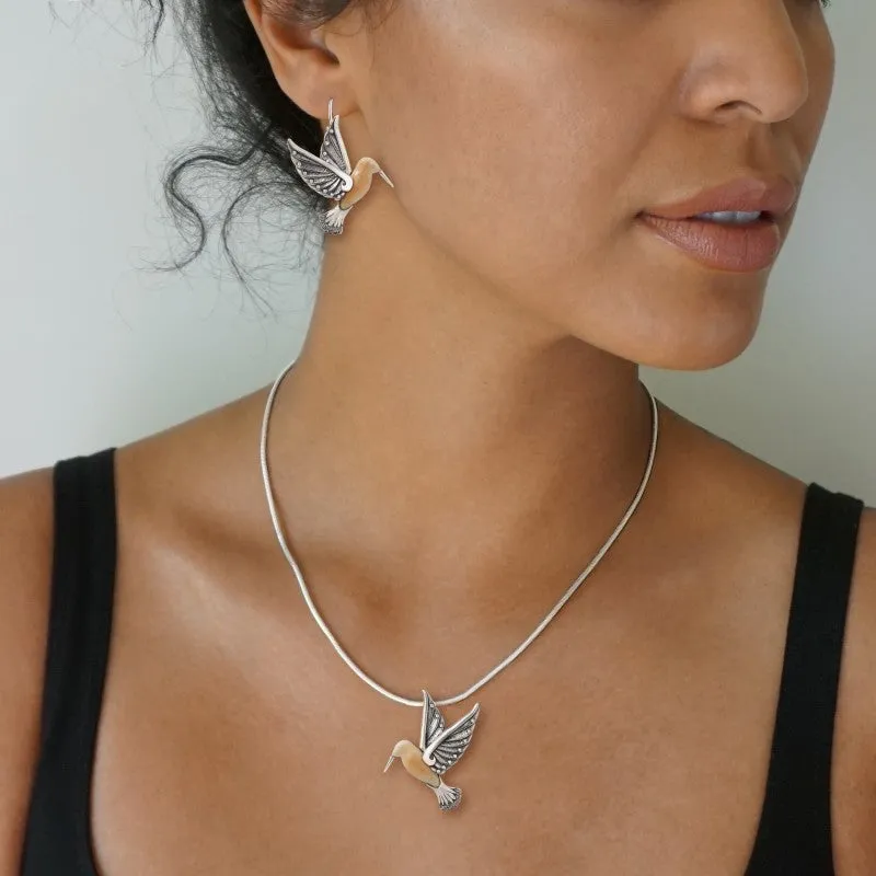 "Hummingbird II" Fossilized Walrus Tusk Sterling Silver Pendant