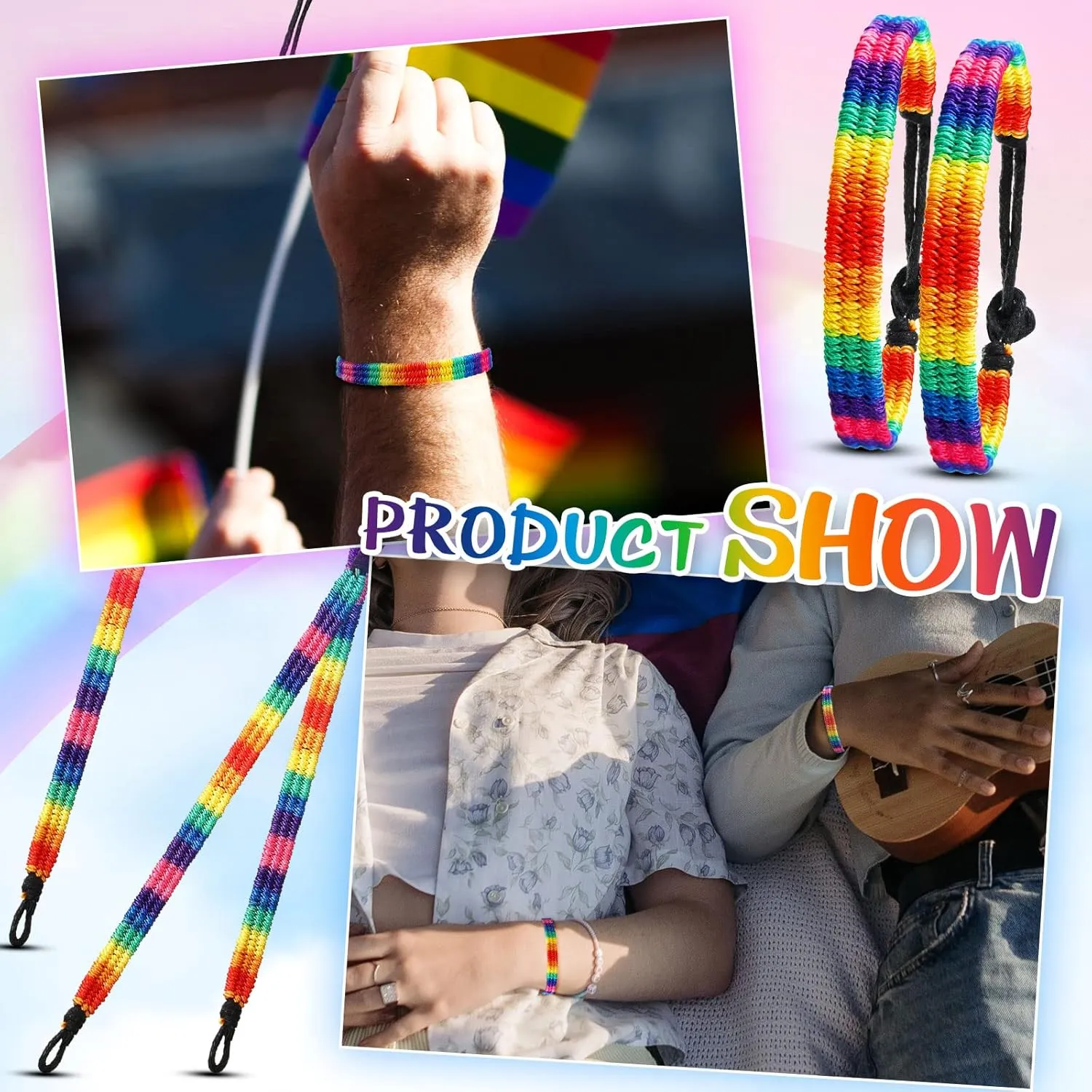 Rainbow LGBT Gay Pride Bracelet Handmade Braided Friendship String Bracelet Adjustable Lesbian Gay Pride LGBTQ Wristband Gifts