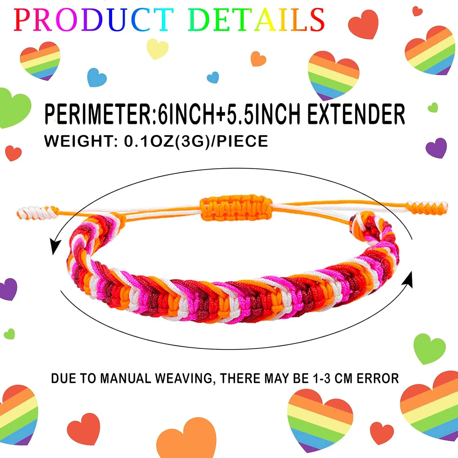 Rainbow LGBT Pride Bracelet for Lesbian Gay Bisexual Adjustable LGBTQ Pride Bracelets Handmade Braided Wristband Pride Month Friendship Bracelet Gifts for Men Women Bulk