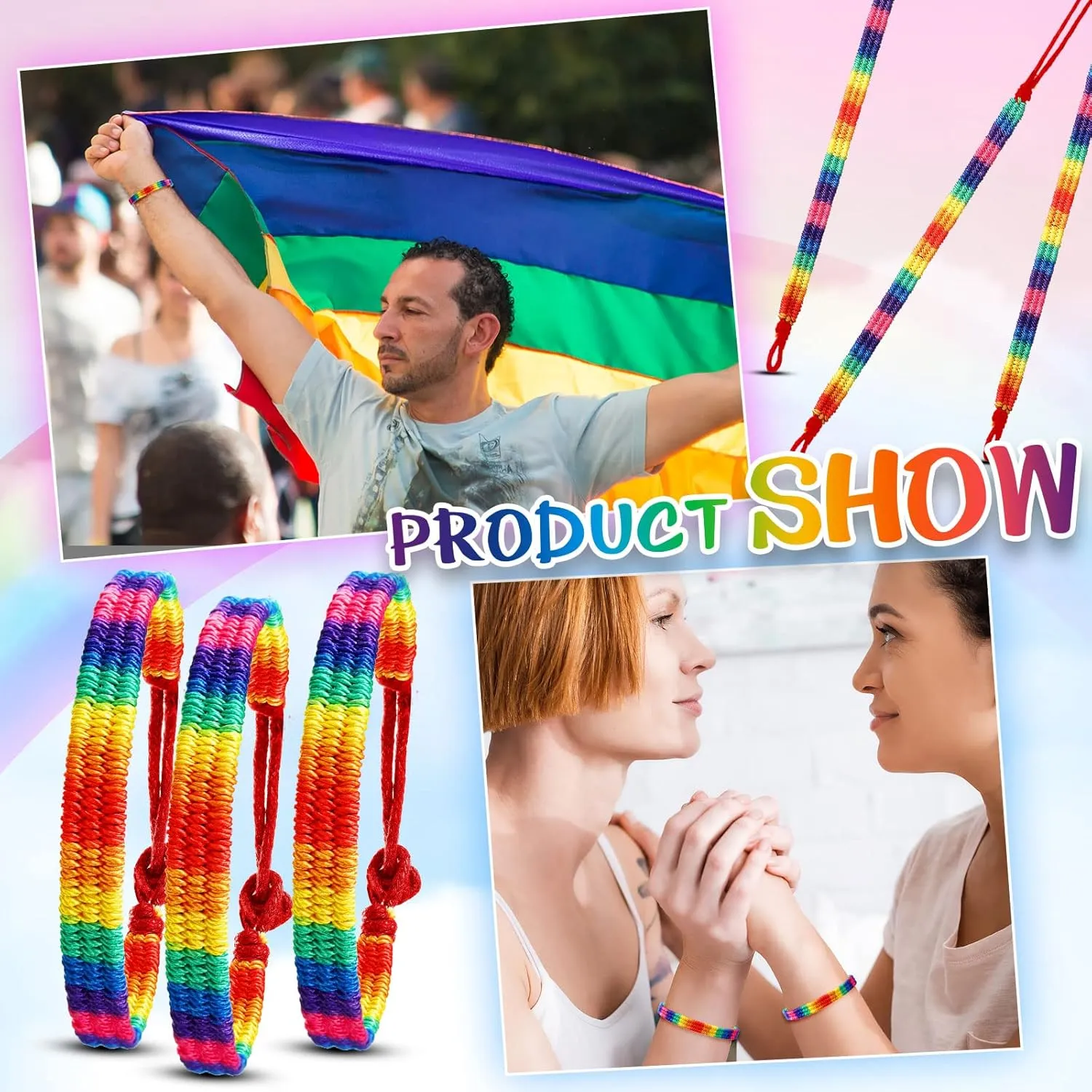 Rainbow LGBT Pride Bracelet Handmade Braided Friendship String Bracelet Adjustable LGBTQ Gifts Gay Pride Bracelet Pride Wristband Lesbian Pride Jewelry for Women Men
