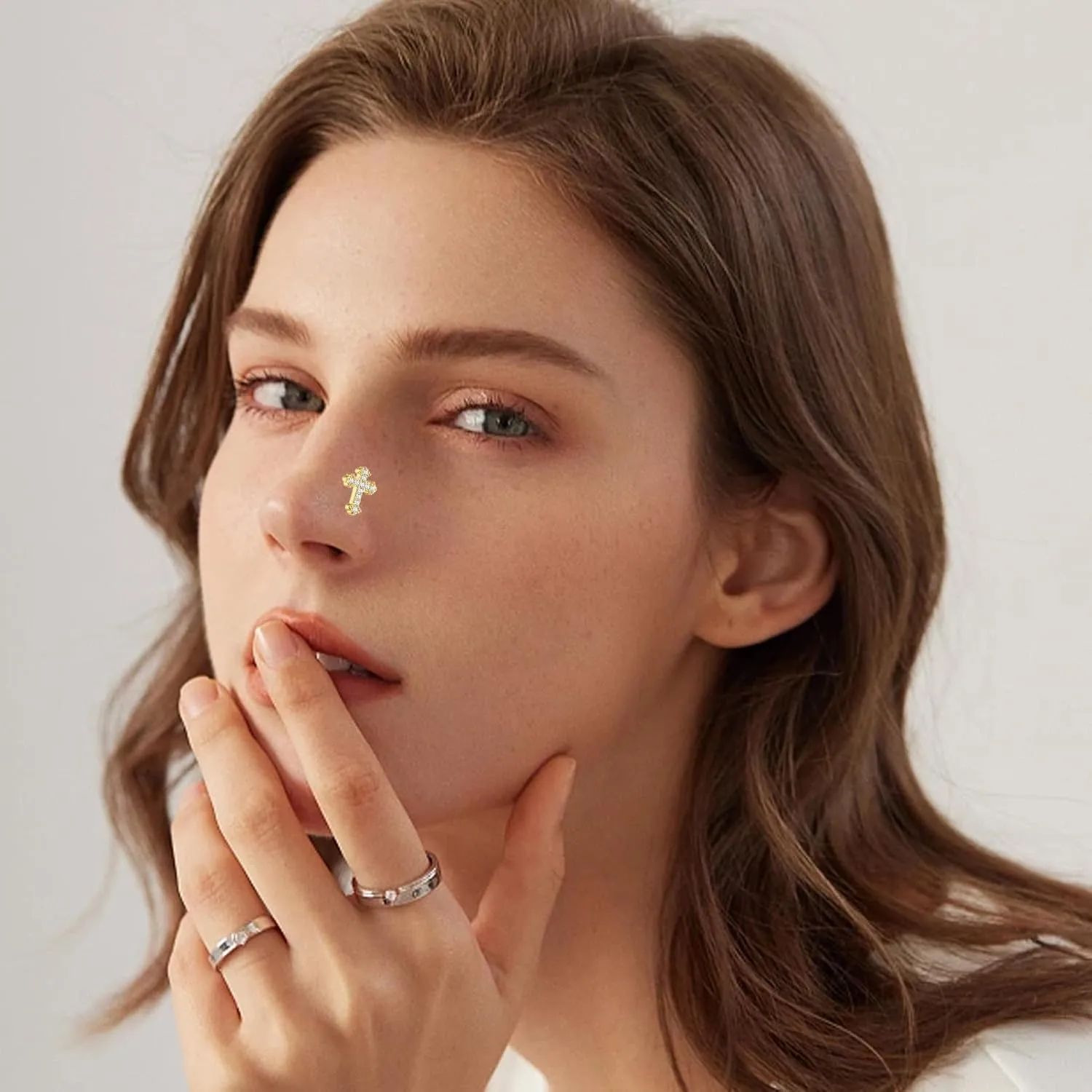 Real Diamond Nose Stud14K Solid Gold Nose Ring Studs in 20 Gauge Diamond Nose Ring Gold Nose Studs Nose Rings for Women, Men