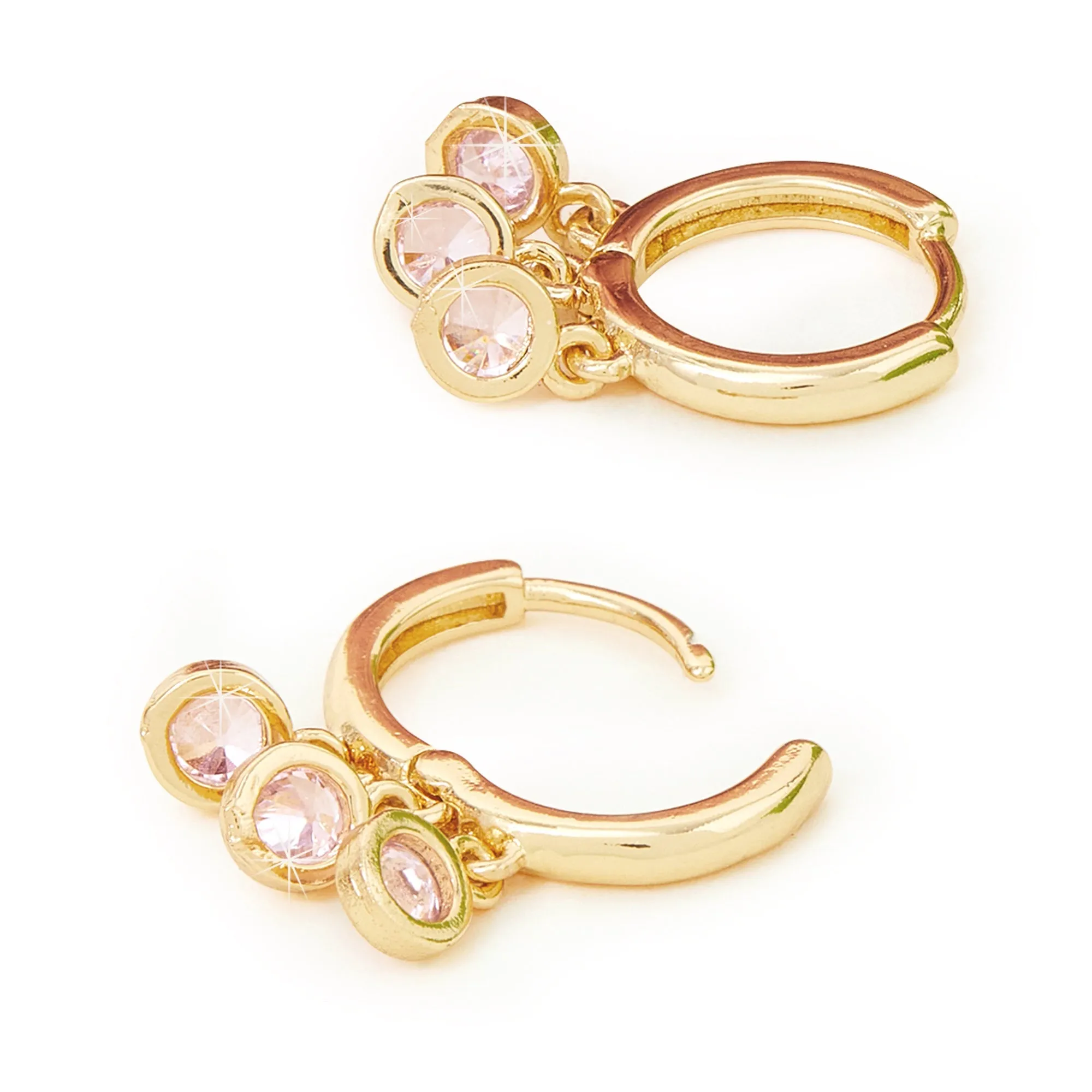 Real Gold Plated Pink Z Sparkle Charm Station Huggies Earrings