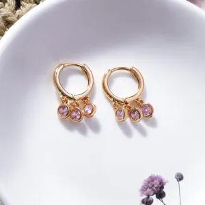 Real Gold Plated Pink Z Sparkle Charm Station Huggies Earrings
