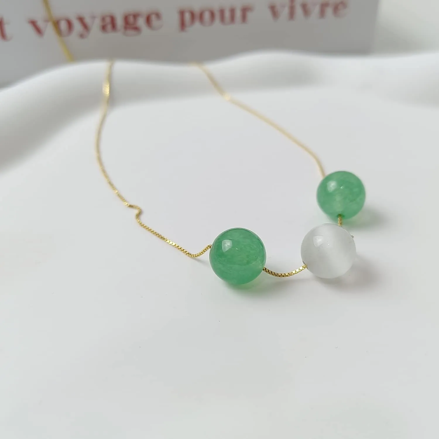 Real Green Crystal and Opal Combination Necklace PendantGirl's Empowerment Jewelry Personalized Handmade Necklaces for WomenInspirational Healing Wealth Necklace for Women's Gift(3 BeadGold Chain
