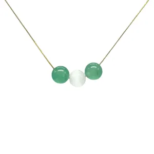 Real Green Crystal and Opal Combination Necklace PendantGirl's Empowerment Jewelry Personalized Handmade Necklaces for WomenInspirational Healing Wealth Necklace for Women's Gift(3 BeadGold Chain