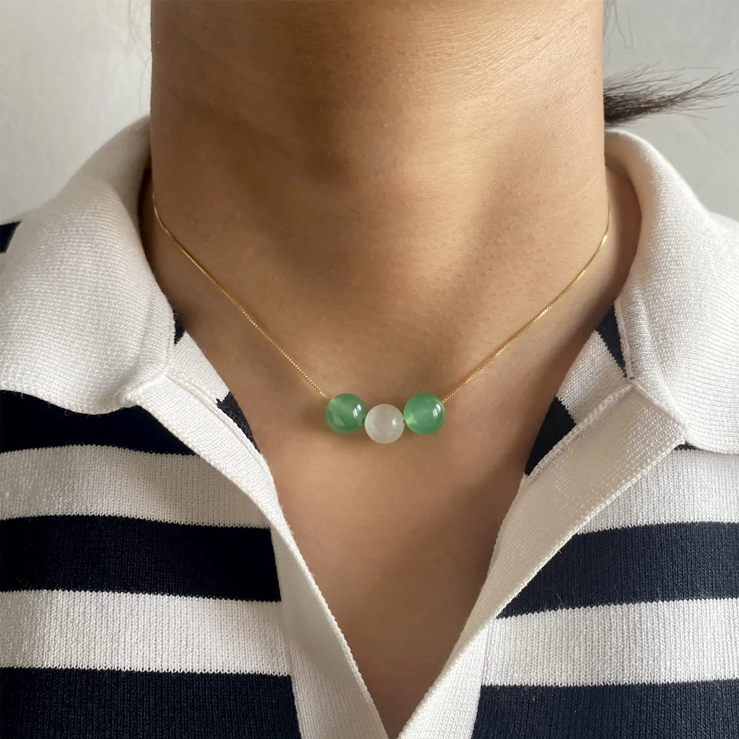 Real Green Crystal and Opal Combination Necklace PendantGirl's Empowerment Jewelry Personalized Handmade Necklaces for WomenInspirational Healing Wealth Necklace for Women's Gift(3 BeadGold Chain