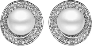 Real Pearl Stud Earrings For Women Cute,White Ball Silver Zirconia Pearl Stud Earings Hypoallergenic,Statement Shell Pearl StudsDainty Jewelry Gifts.