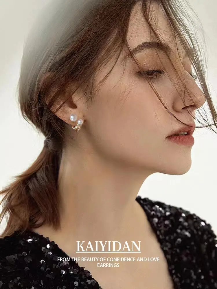 Real Pearl Stud Earrings For Women Cute,White Ball Silver Zirconia Pearl Stud Earings Hypoallergenic,Statement Shell Pearl StudsDainty Jewelry Gifts.