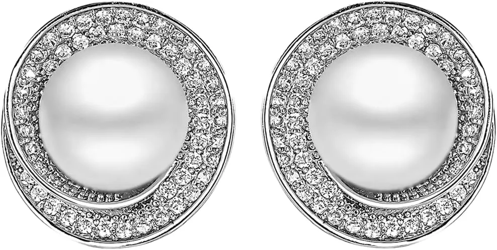 Real Pearl Stud Earrings For Women Cute,White Ball Silver Zirconia Pearl Stud Earings Hypoallergenic,Statement Shell Pearl StudsDainty Jewelry Gifts.