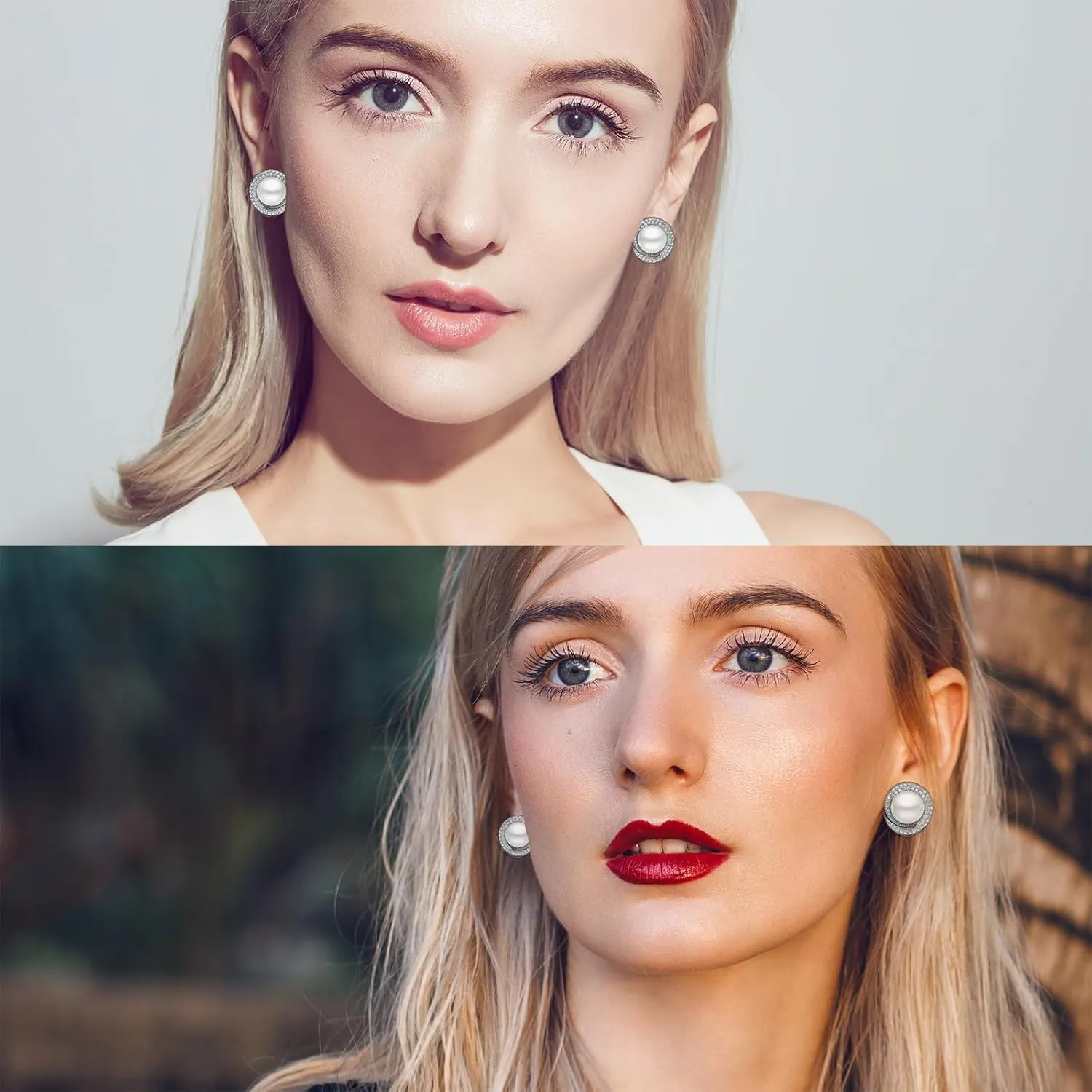 Real Pearl Stud Earrings For Women Cute,White Ball Silver Zirconia Pearl Stud Earings Hypoallergenic,Statement Shell Pearl StudsDainty Jewelry Gifts.