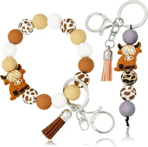 RechicGu 2x Highland Cow Silicone Keychain Wristlet Backpack Car Key Chains Cute Highland Cow Gifts For Women Girls Lovers