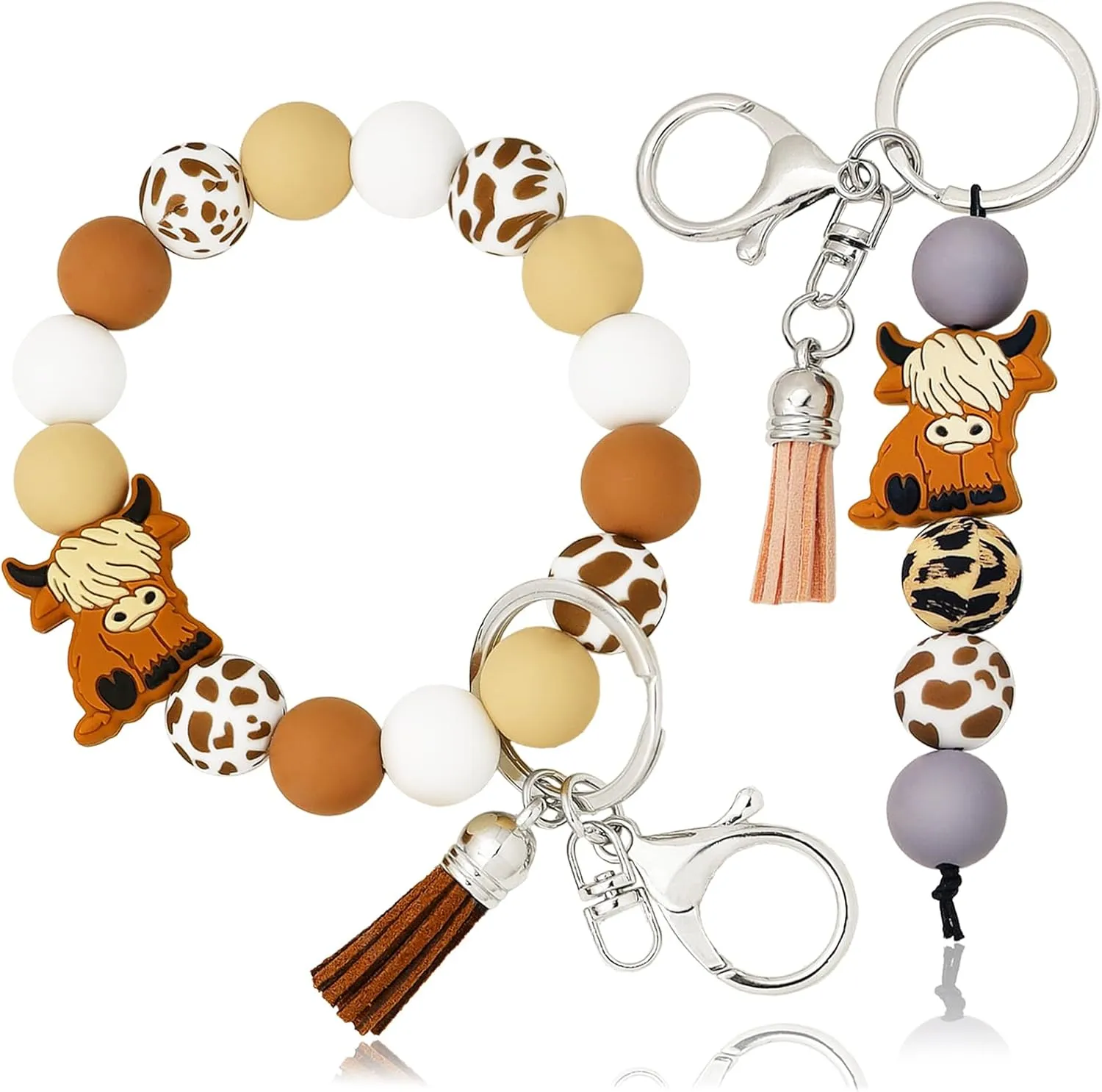 RechicGu 2x Highland Cow Silicone Keychain Wristlet Backpack Car Key Chains Cute Highland Cow Gifts For Women Girls Lovers
