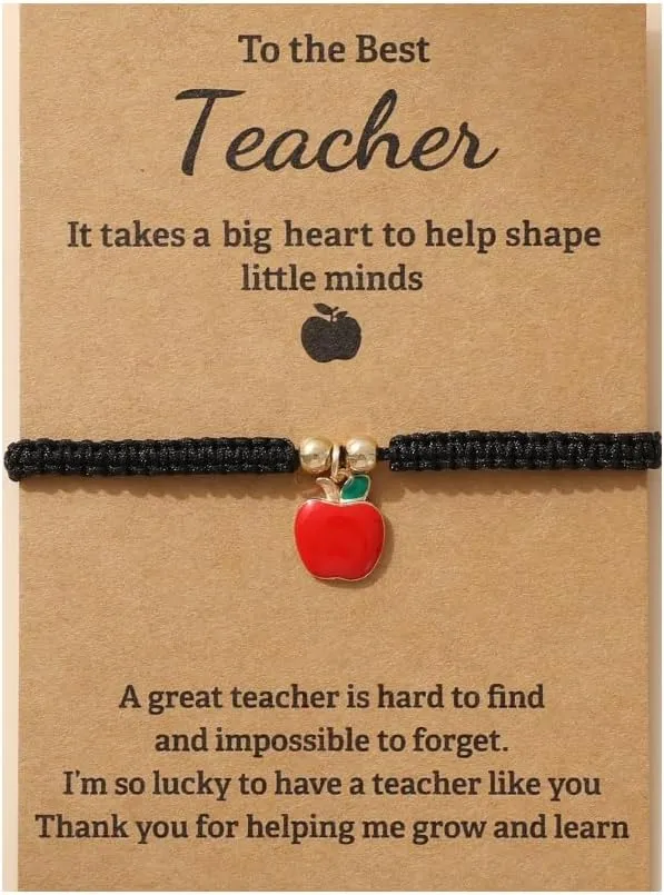 Red Apple Charm Bracelet for Women Handmade Creative Fruit Bangle Wrist Adjustable Black Braided Rope Couple Bracelets Christmas for BFF Friendship Best Friends Daughter Bestie Gift With Card