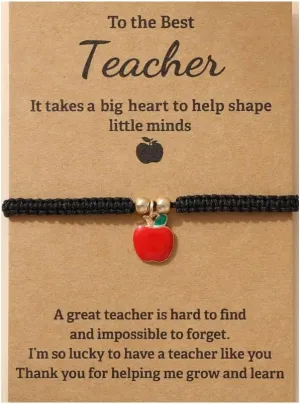 Red Apple Charm Bracelet for Women Handmade Creative Fruit Bangle Wrist Adjustable Black Braided Rope Couple Bracelets Christmas for BFF Friendship Best Friends Daughter Bestie Gift With Card