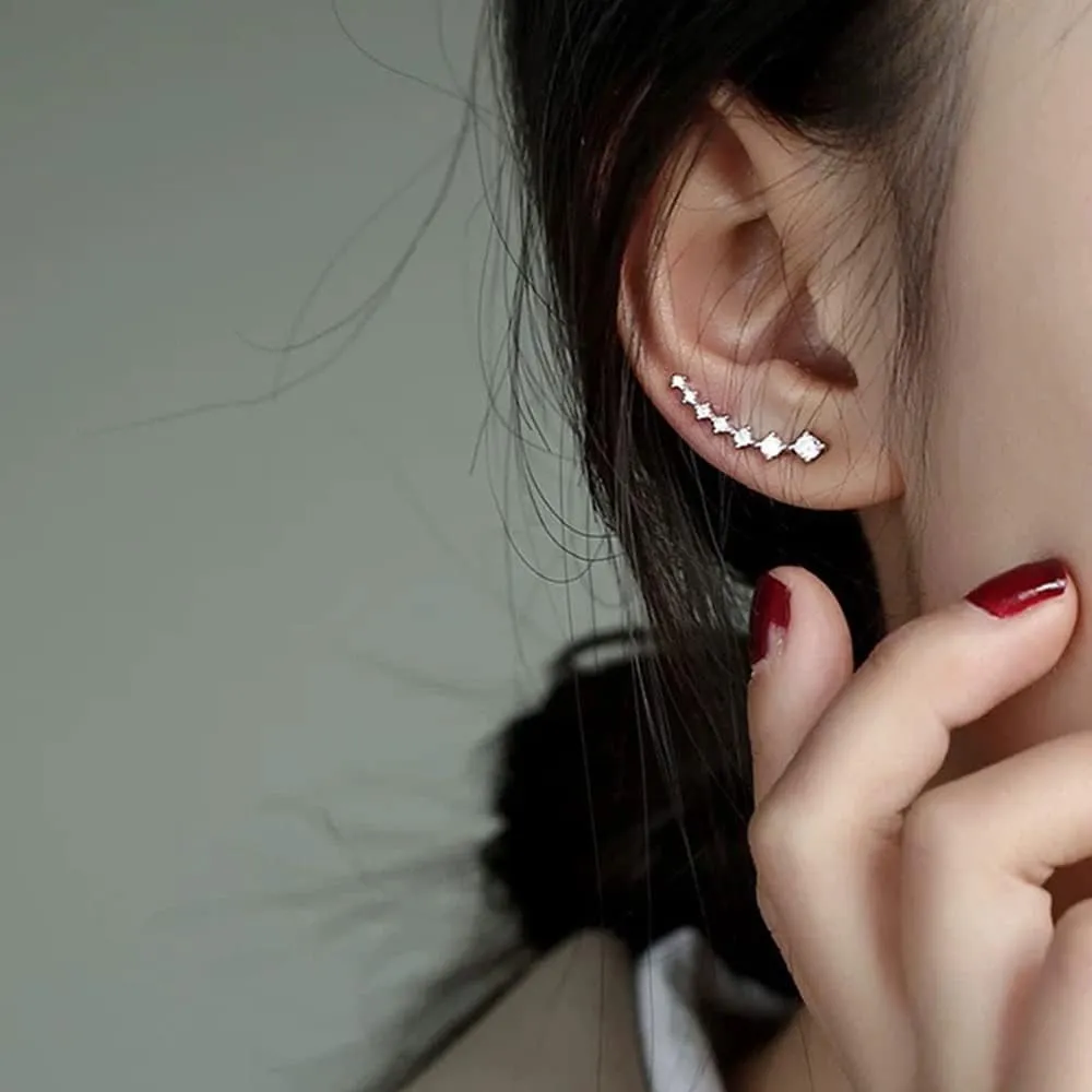 Reffeer Solid 925 Sterling Silver 7 Crystals Cuff Earrings Climber for Women Crawler Earrings Wraps