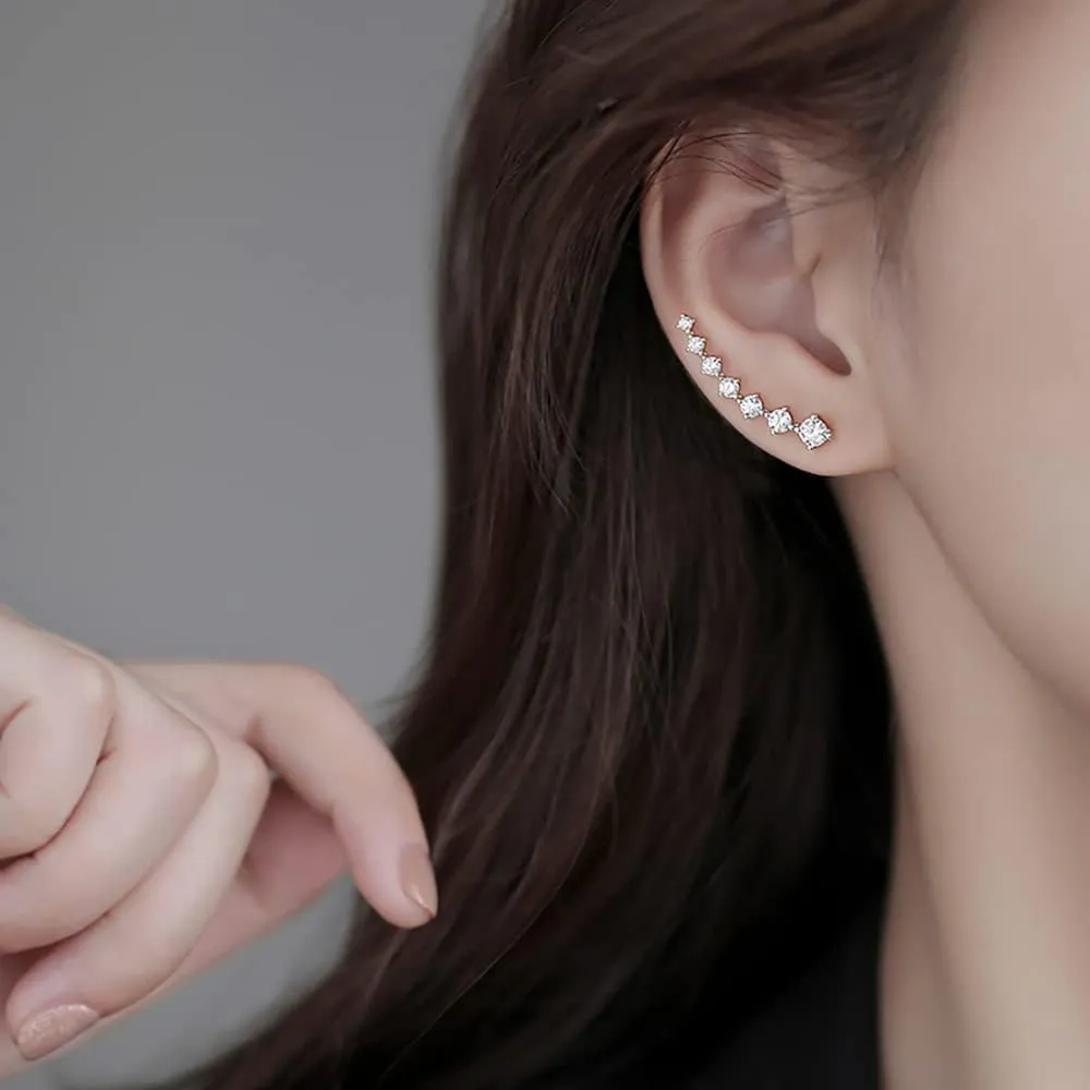 Reffeer Solid 925 Sterling Silver 7 Crystals Cuff Earrings Climber for Women Crawler Earrings Wraps