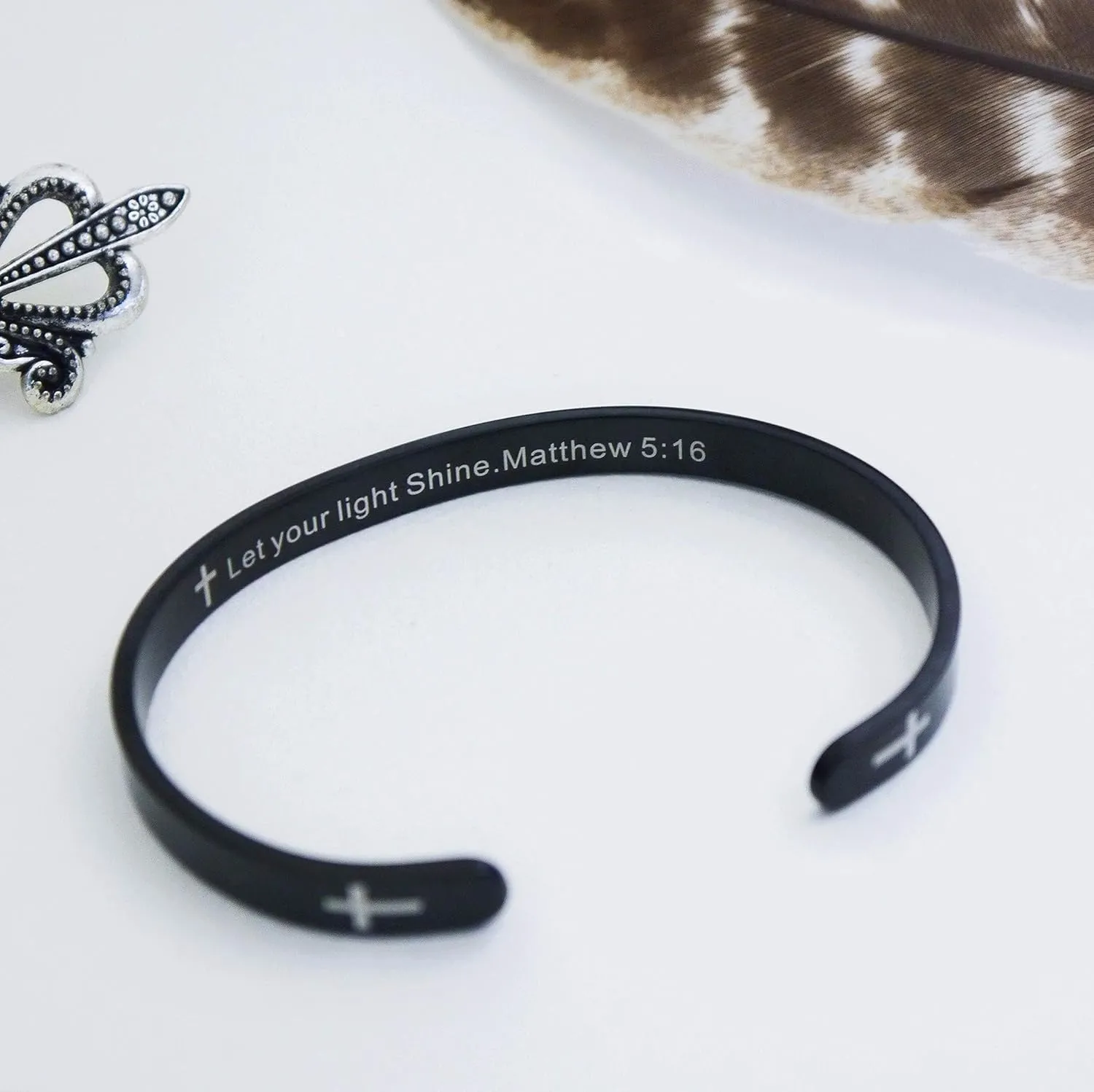 RENYILIN Religious prayer bracelet Christian cross cuff Baptism faith Biblical scripture inspired cuff jewelry