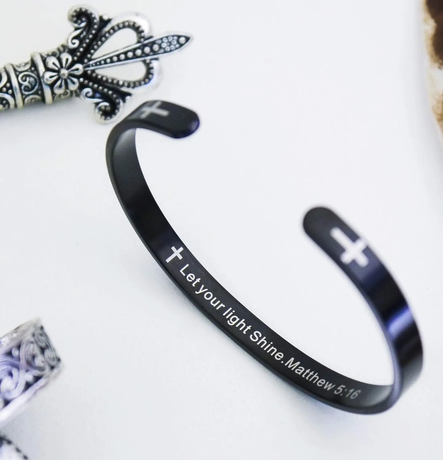 RENYILIN Religious prayer bracelet Christian cross cuff Baptism faith Biblical scripture inspired cuff jewelry